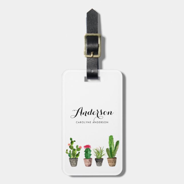 Etiqueta Para Maletas Succulents Potted de la acuarela personalizados (Frente Vertical)