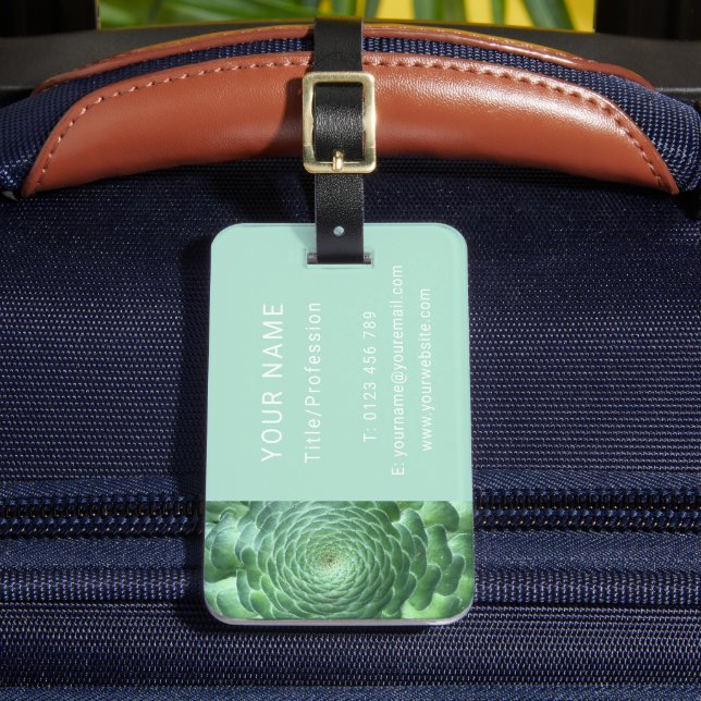 Etiqueta Para Maletas Suculenta planta verde calmo (Anverso In situ 2)