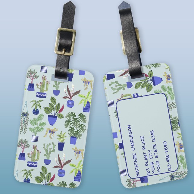 Etiqueta Para Maletas Suculento Hogar Cactus (Cactus, succulent and housepant pattern personalized  luggage tag for indoor gardeners)