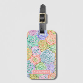 Etiqueta Para Maletas Sucultores de monograma Pastel de color acuático