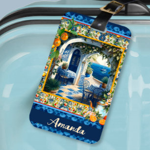 Etiqueta Para Maletas Summer, naranjas mediterráneos sicilianos mayólica