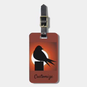 Etiqueta Para Maletas Sun Thunder_Cove de la silueta de pájaro negro