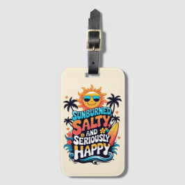 Etiqueta Para Maletas Sunburned Salty and Happy – Retro Beach Vibes