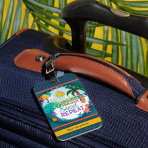 Etiqueta Para Maletas Sunscreen Suntan Travel Beach Palm Tree Sunset