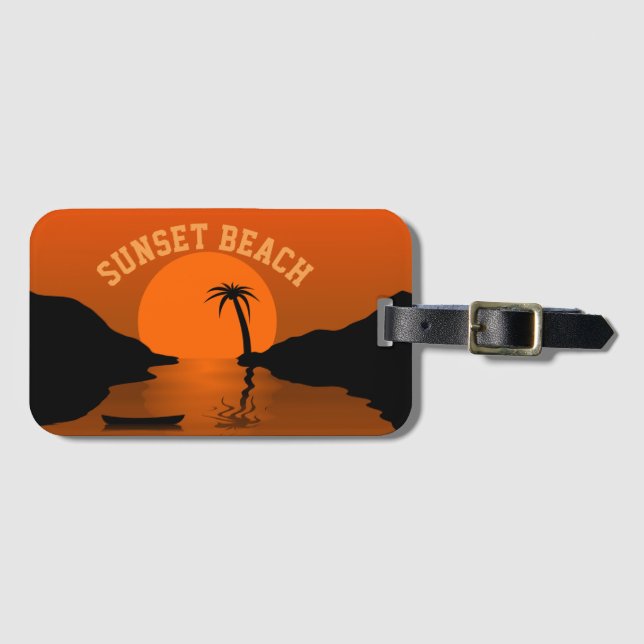 Etiqueta Para Maletas Sunset Beach Tropical Naranja Art (Anverso horizontal)