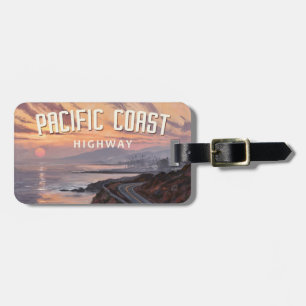 Etiqueta Para Maletas Sunset de la autopista de la costa del Pacífico