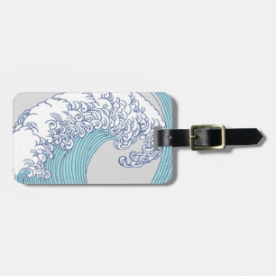 Etiqueta Para Maletas Surf asiático japonés ondea arte oceánico