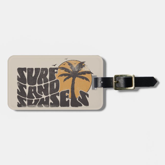 Etiqueta Para Maletas Surf Sand Sunsets Beach Life Palm Tree (Frente Horizontal)
