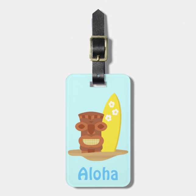 Etiqueta Para Maletas Surfboard Tropical Hawaii Tiki Beach (Frente Vertical)