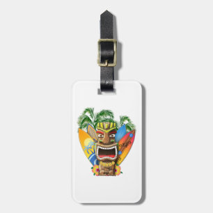 Etiqueta Para Maletas Surfing hawaiano Tiki
