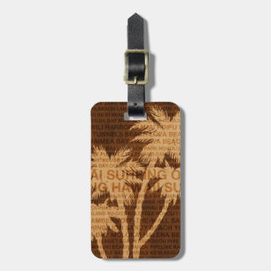Etiqueta Para Maletas Surfing Hawaii Palm Trees Faux Wood Lumaletas Tags