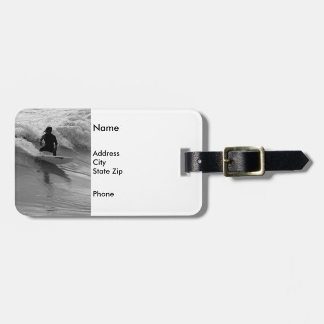 Etiqueta Para Maletas Surfing The Waves Grayscale (Frente Horizontal)