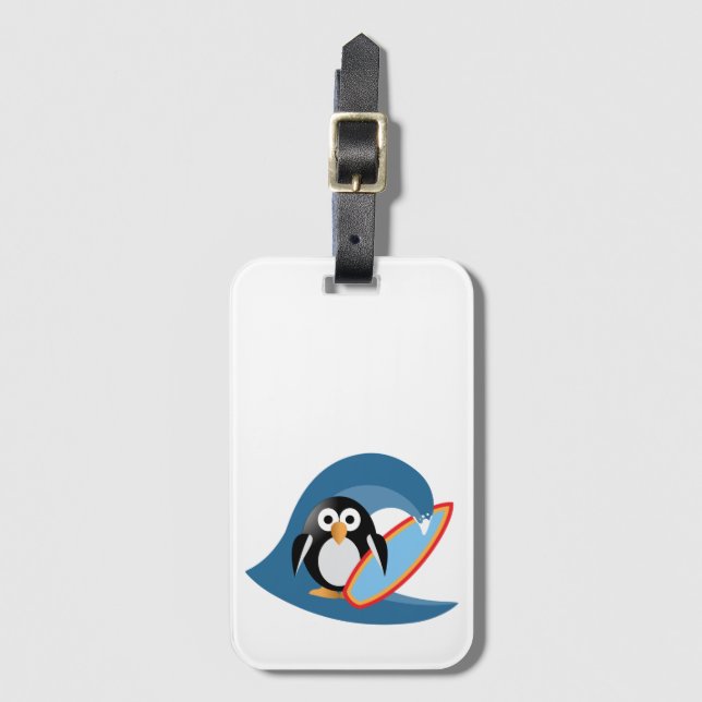 Etiqueta Para Maletas Surfista de pingüino (Anverso vertical)