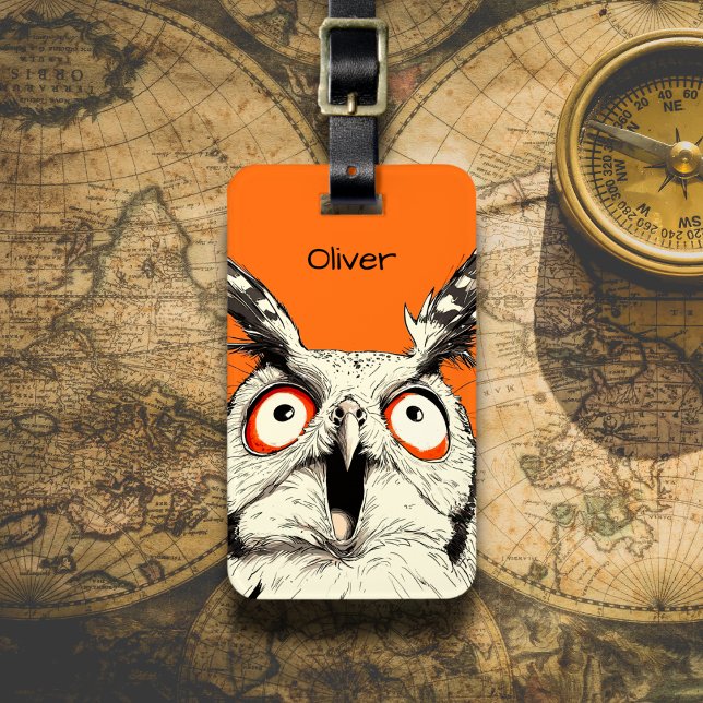 Etiqueta Para Maletas Surprised Owl Illustration (Subido por el creador)