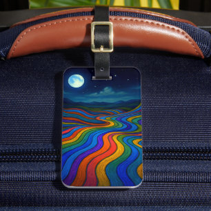 Etiqueta Para Maletas Surreal Dreamscape Moonlight Rainbow Land