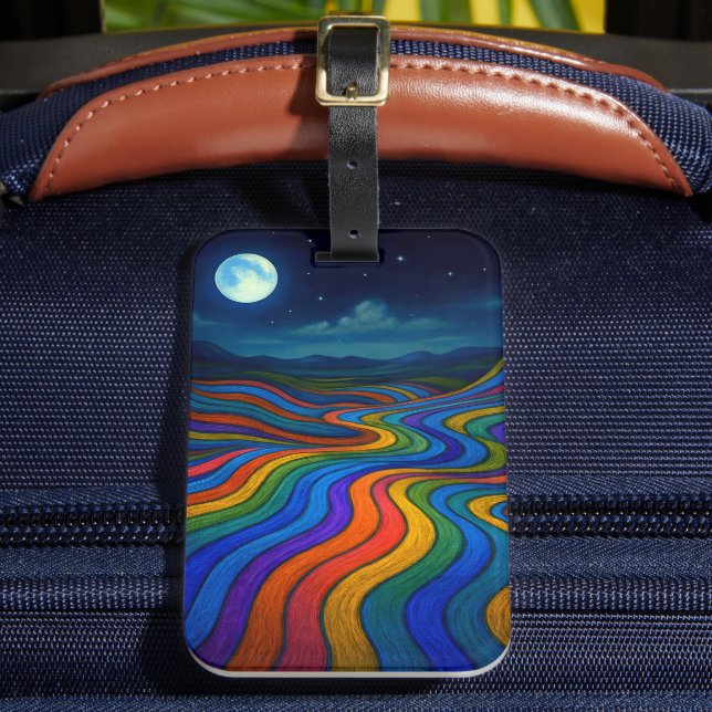 Etiqueta Para Maletas Surreal Dreamscape Moonlight Rainbow Land (Anverso In situ 2)