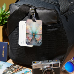 Etiqueta Para Maletas Susurros de Color: Mariposa Fractal Pastel Soñador