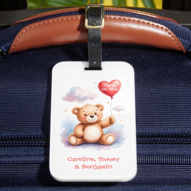 Etiqueta Para Maletas Sweet Bear Heart Balloon Travel Mom (Anverso In situ 2)