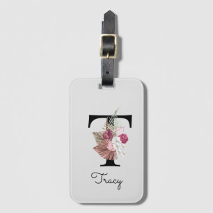 Etiqueta Para Maletas T Inicial Floral Boho Rosa Monogramada