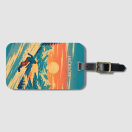 Etiqueta Para Maletas Tabla de nieve personalizada Montaña Atardecer Nom