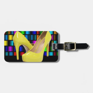 Etiqueta Para Maletas Tacones altos amarillos y rejillas cuadradas