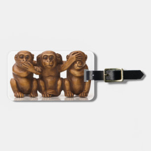 Etiqueta Para Maletas Talla de tres monos de madera