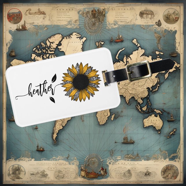 Etiqueta Para Maletas Tallo Personalizado con Nombre de Girasol (Subido por el creador)