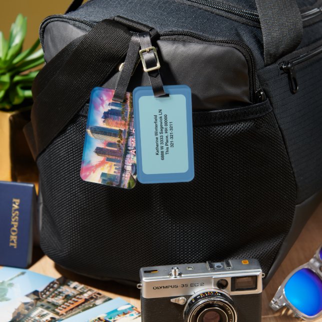 Etiqueta Para Maletas Tampa Skyline Resumen de arte (Anverso & Reverso)