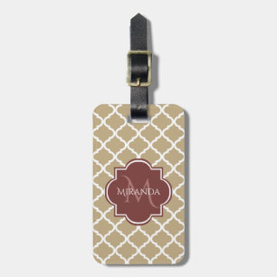 Etiqueta Para Maletas Tan elegante Quatrefoil Burgundy Monograma y nombr