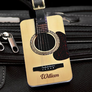 Etiqueta Para Maletas Tan Guitarista Acústica Woodgrain Nombre Guitarian