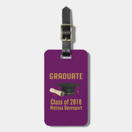 Etiqueta Para Maletas Tapón y Diploma de Graduación en Clase Púrpura de