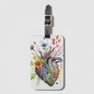 Etiqueta Para Maletas Tarjeta de amor para el corazón anatómico y las fl