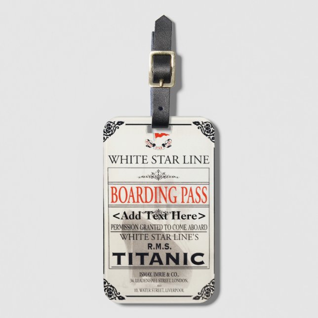Etiqueta Para Maletas Tarjeta Titanic White Star Line Boarding Pass - Añ (Anverso vertical)