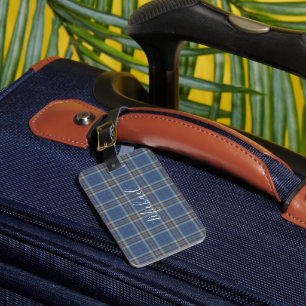 Etiqueta Para Maletas Tartan personalizado Plaid Thompson Blue Grey Scri