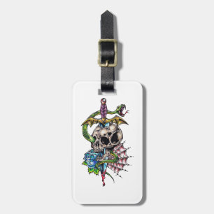 Etiqueta Para Maletas Tatuaje de Calavera y Daga