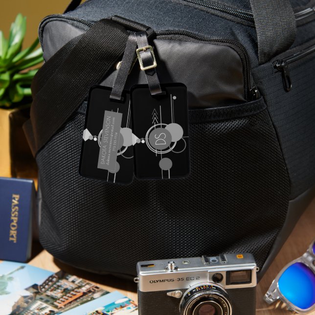 Etiqueta Para Maletas Tatuajes Art Deco Moderno | Personalizado simple m (Anverso & Reverso)