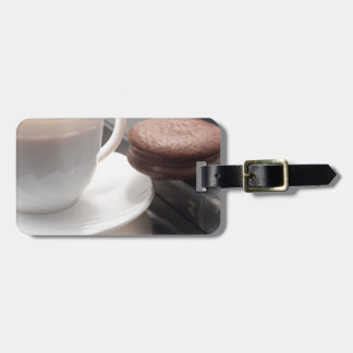 Etiqueta Para Maletas Taza blanca de chocolate caliente y de galletas