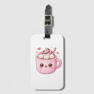 Etiqueta Para Maletas Taza de chocolate caliente Kawaii linda con malvav