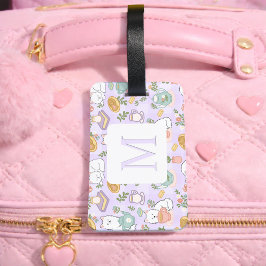 Etiqueta Para Maletas Té de Carta Personalizada y Gata Librera Púrpura