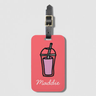 Etiqueta Para Maletas Té de leche Bubble Tea chica rosa