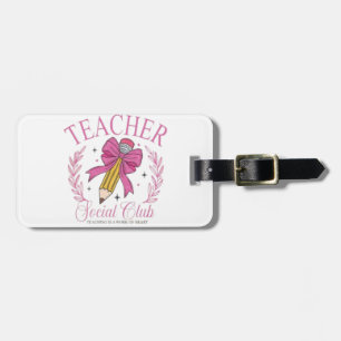 Etiqueta Para Maletas 📚 ✨ Teacher Social Club Pink Pencil Bow Diseño