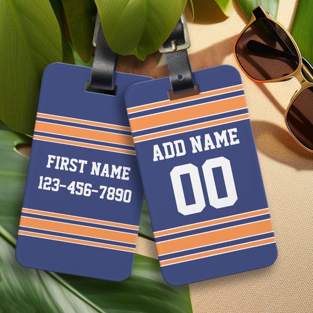 Etiqueta Para Maletas Team Jersey con nombre y número personalizados (Custom Sporty Design Luggage Tag)