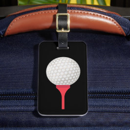 Etiqueta Para Maletas Tee de golf rojo y bola en negro