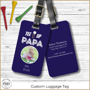 Etiqueta Para Maletas Tee It Up Papa Personalizado Photo Golf Navy Blue