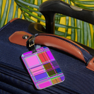 Etiqueta Para Maletas Tela de cuadros rosa estampado Madras