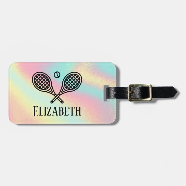 Etiqueta Para Maletas Tema del tenis Nombre de Monogramo Rosa Moderno Re (Frente Horizontal)