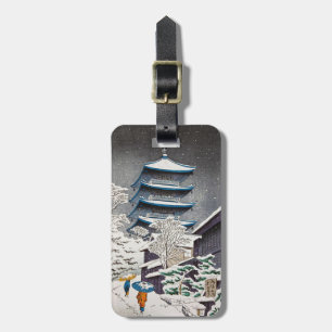 Etiqueta Para Maletas Templo japonés oriental fresco de la nieve de la