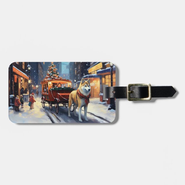 Etiqueta Para Maletas Temporada festiva de Navidades Akita (Frente Horizontal)