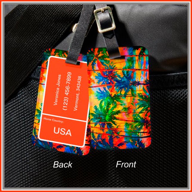 Etiqueta Para Maletas [Tequila Sunrise] Brillantes vacaciones en Isla Tr (Customize all the text & colors on the back of this tag. )