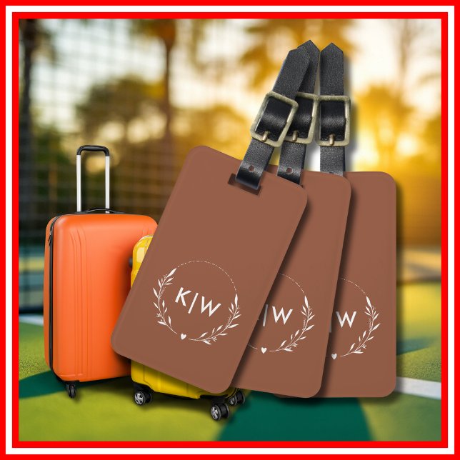 Etiqueta Para Maletas Terracota y blanco | Monograma de Iniciales Modern (Terracotta and White | Modern Initials Monogram Luggage Tag)